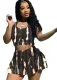 Summer Sports Print Bra and Skirt Matching Set