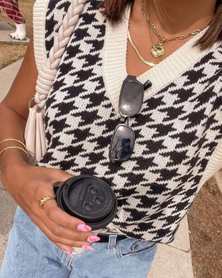 Spring Casual Print Knit V-Neck Sweater Top