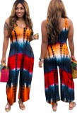 Summer Casual Sleeveless Tie Dye Loose Jumpsuit