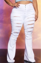Summer White Ripped High Waist Flare Jeans