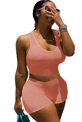 Summer Casual Pink Tight Vest and Shorts Matching Set