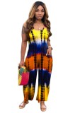 Summer Casual Sleeveless Tie Dye Loose Jumpsuit