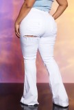 Summer White Ripped High Waist Flare Jeans