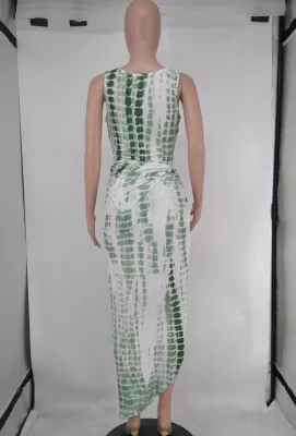 Summer Print Sexy Cut Out Irregular Sleeveless Long Party Dress