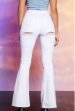 Summer White Ripped High Waist Flare Jeans