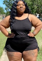 Summer Plus Size Black Casual Strap Rompers