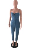 Summer Casual Sexy Blue Strap Tight Denim Jumpsuit