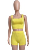 Summer Casual Yellow Vest and Biker Shorts 2 Piece Set