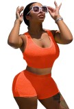 Summer Casual Orange Tight Vest and Shorts Matching Set