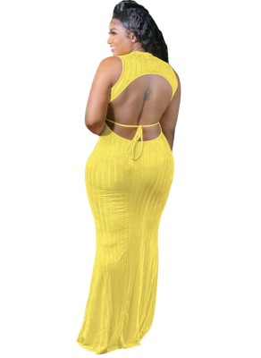 Summer Sexy Sleeveless Yellow Long Party Dress