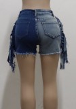 Summer Color Block High Waist Ripped Denim Shorts