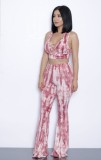 Summer Tie Dye Pink Lace-Up Crop Top and Pants Set