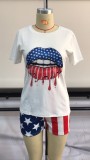 Summer Flag Print Sexy Bodycon Shirt and Shorts Set