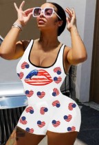 Summer Flag Print White Sexy Sleeveless Bodycon Rompers