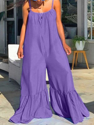 Summer Plus Size Casual Purple Strap Bell Jumpsuits