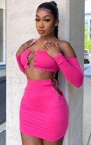 Summer Rose Sexy Hollow Out Strapless Crop Top and Mini Skirt Set