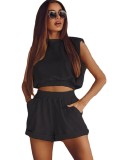 Summer Casual Black Crop Top and Shorts 2 Piece Set