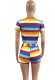 Summer Casual Rainbow Crop Top and Shorts 2 Piece Set
