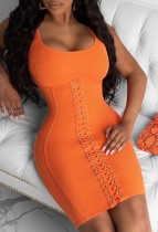 Summer Orange Sexy Lace-Up Tight Tank Dress