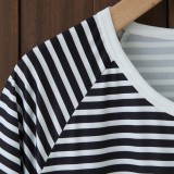 Summer Animal Print O-Neck Stripes Loose Shirt