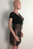 Summer Black Crochet Fringe Dress Cover-Up