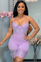 Summer Purple Sexy Lace Patch Strap Bodycon Rompers