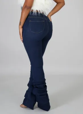 Summer High Waist Blue Ripped Stack Jeans