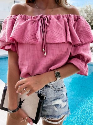 Summer Casual Rose Off Shoulder Ruffle Shirt