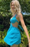 Summer Blue Sexy Cut Out Halter Mini Club Dress