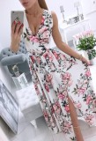 Summer Formal Floral White Sleeveless Wrap Long Dress