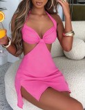 Summer Pink Sexy Cut Out Halter Mini Club Dress