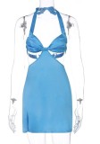 Summer Blue Sexy Cut Out Halter Mini Club Dress