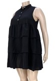 Summer Casual Plus Size Black Ruffles Sleeveless Skater Dress