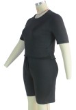 Summer Plus Size Black Casual Shirt and Shorts 2 Piece Set
