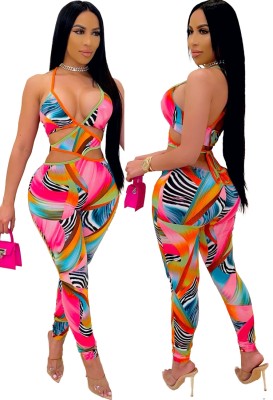 Summer Sexy Colorful Hollow Out Halter Bodycon Jumpsuit