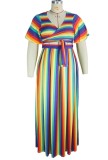 Summer Plus Size Rainbow Crop Top and Long Skirt Set