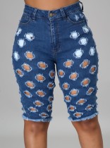 Summer Hollow Out High Waist Blue Denim Shorts