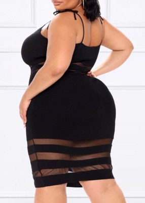 Summer Plus Size Black Stripes Strap Bodycon Dress