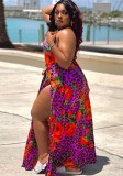Summer Plus Size Floral Sleeveless Slit Long Maxi Dress