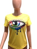 Summer Casual Yellow Print Tears Regular Shirt
