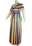Summer Plus Size Rainbow Crop Top and Long Skirt Set