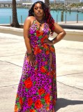 Summer Plus Size Floral Sleeveless Slit Long Maxi Dress