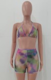Summer Multicolor Sexy Fishnet Bra and Shorts 2 Piece Matching Set