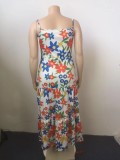 Summer Plus Size Casual Floral Wide Strap Long Dress