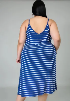 Summer Casual Plus Size Stripes Strap Long Dress