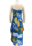 Summer Casual Plus Size Tie Dye Strap Loose Long Dress