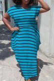 Summer Casual Plus Size Stripes Short Sleeves Long Dress