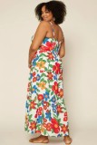 Summer Plus Size Casual Floral Wide Strap Long Dress