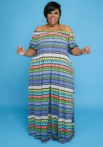 Summer Plus Size Off Shoulder Wavy Long Maxi Dress