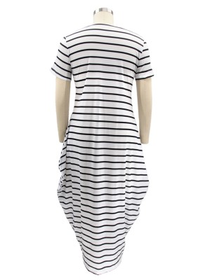 Summer Casual Plus Size Stripes Short Sleeves Long Dress